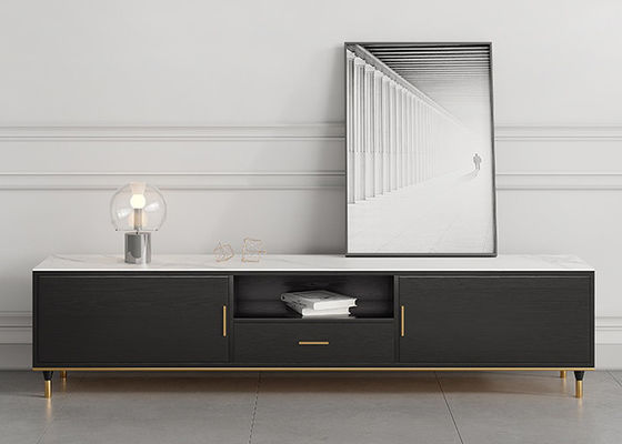 La table basse d'unité en bois solide TV a placé le cadre inférieur d'acier inoxydable