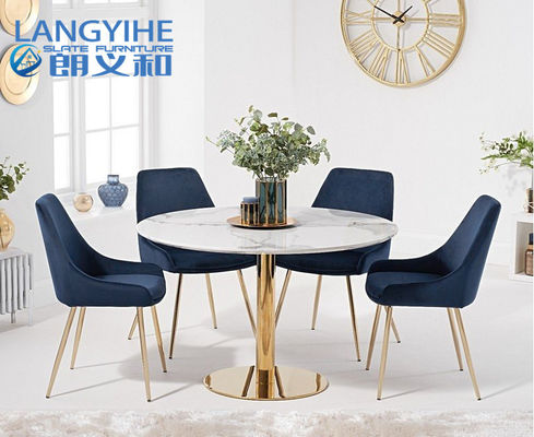 OIN 9001 120cm autour de la table de salle à manger de marbre d'effet avec Fern Velvet Chairs Blue