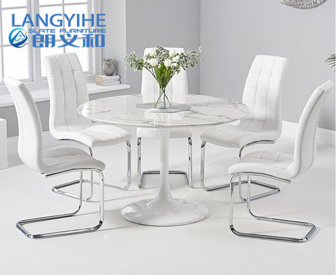 table de salle à manger ronde de marbre blanche de 120cm et tapissé dinant la chaise