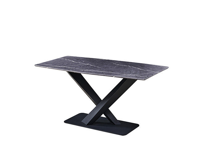 Table de salle à manger du gris 150x80x77cm 6 Seater avec le dessus de marbre
