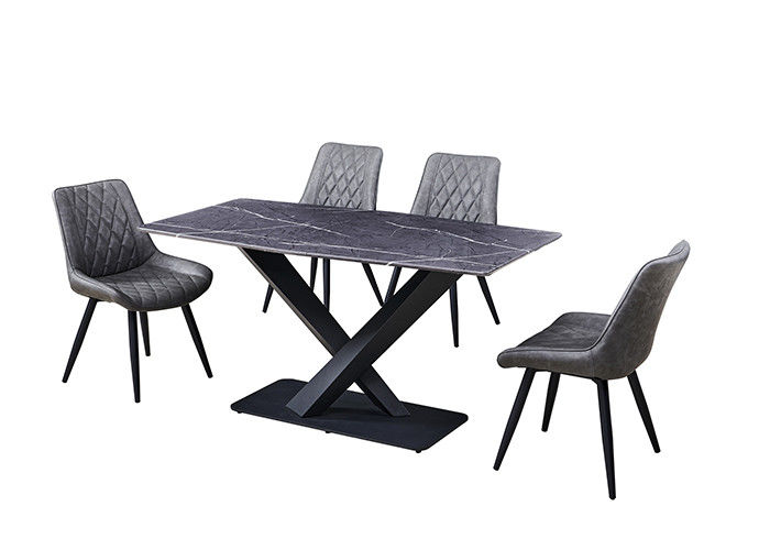 Table de salle à manger du gris 150x80x77cm 6 Seater avec le dessus de marbre