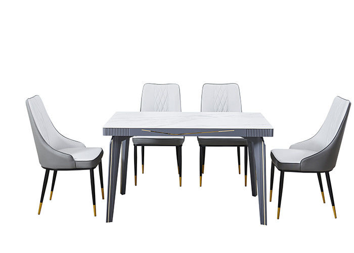 Table de salle à manger supérieure d'ardoise de luxe légère de roche marquetée par métal