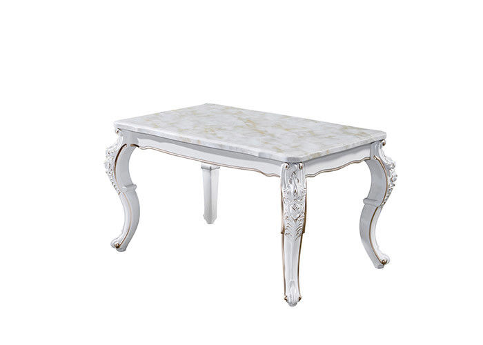 Table de salle à manger de marbre rectangulaire peinte blanche perlée