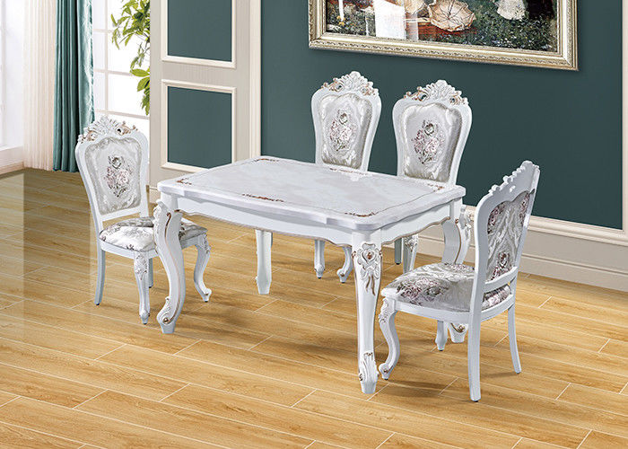 Table de salle à manger de marbre nordique rectangulaire blanche nacrée d'hôtel