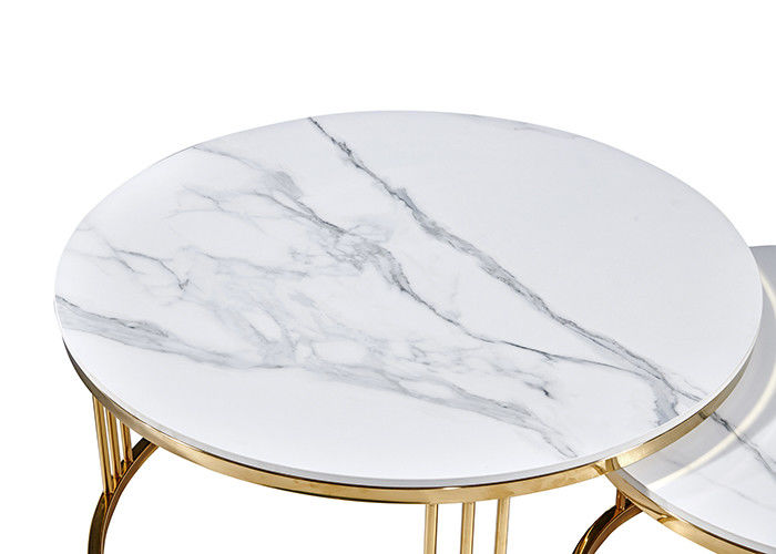 Table de salle à manger blanche de marbre de cercle d'acier inoxydable de bureau