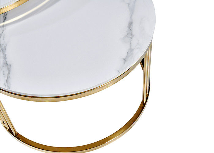 Table de salle à manger blanche de marbre de cercle d'acier inoxydable de bureau
