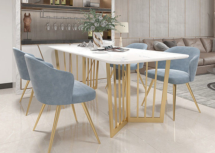Marbre moderne de table de salle à manger de cadre inférieur d'acier inoxydable