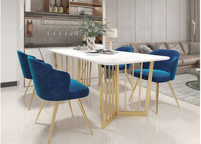 Marbre moderne de table de salle à manger de cadre inférieur d'acier inoxydable
