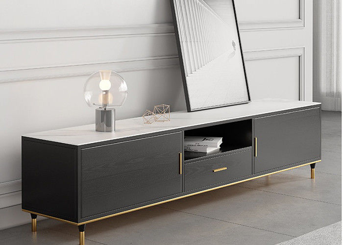 La table basse d'unité en bois solide TV a placé le cadre inférieur d'acier inoxydable