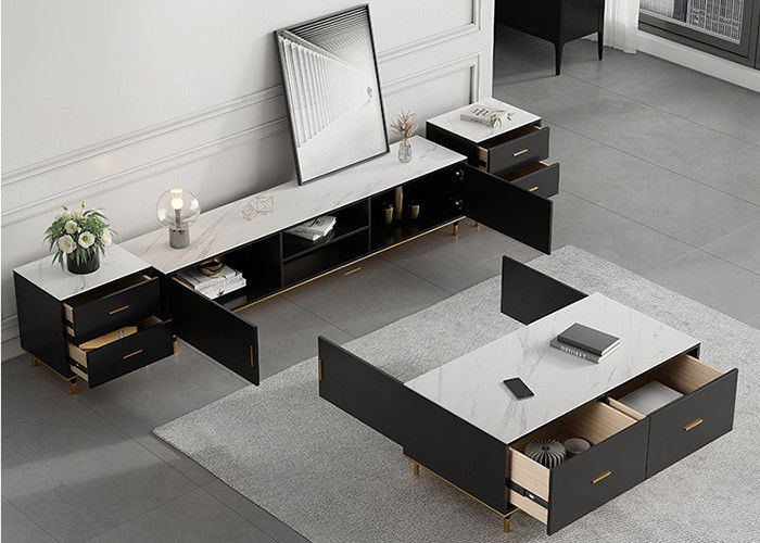 La table basse d'unité en bois solide TV a placé le cadre inférieur d'acier inoxydable
