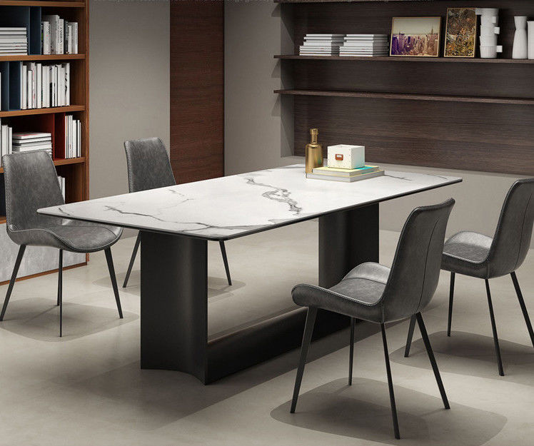 Table de salle à manger de marbre de luxe de jambe moderne d'acier inoxydable