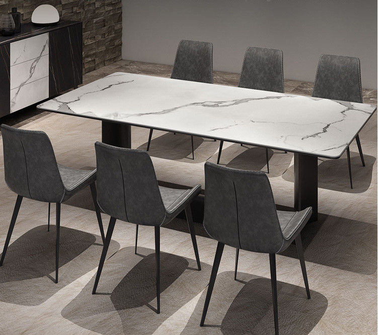 Table de salle à manger de marbre de luxe de jambe moderne d'acier inoxydable