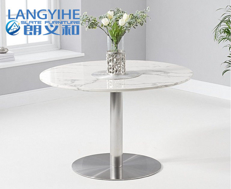 Table de salle à manger blanche 120cm de marbre de cercle d'Odm d'OEM