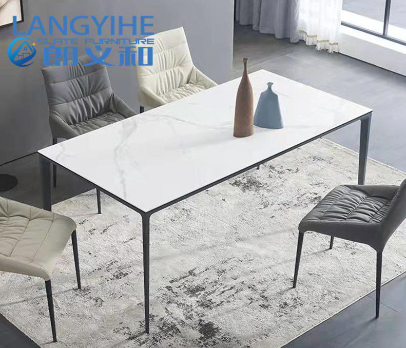 Table de salle à manger de marbre minimaliste à la maison 130x70cm de dalle de roche