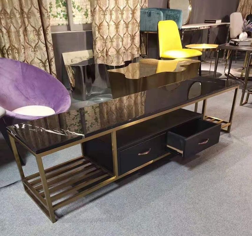 Long banc de l'or TV de support de cadre supérieur de marbre de luxe d'acier inoxydable