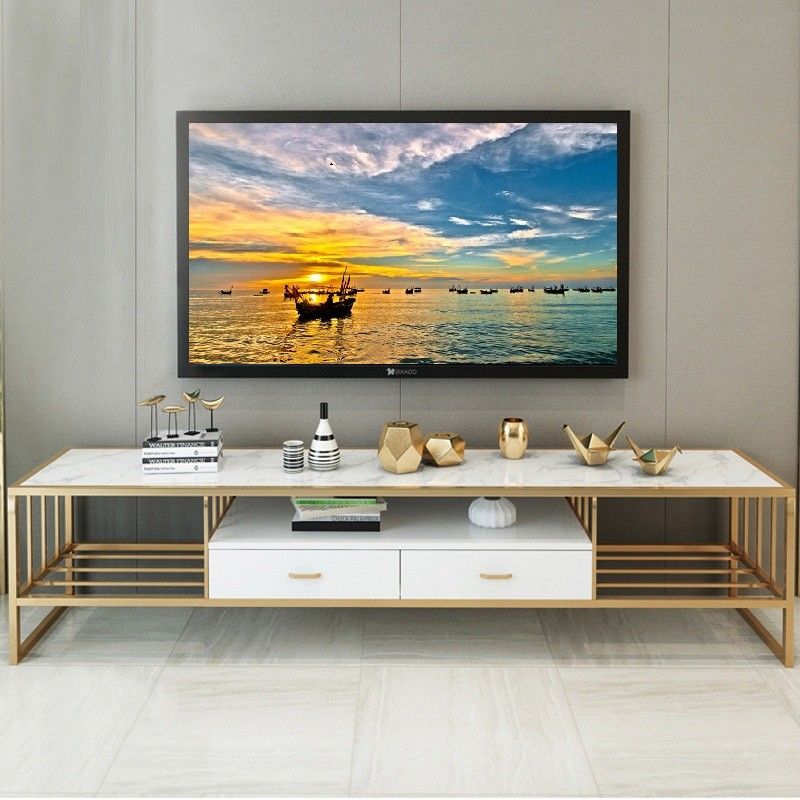 Long banc de l'or TV de support de cadre supérieur de marbre de luxe d'acier inoxydable