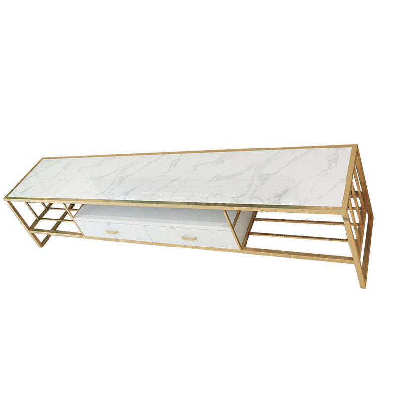 Long banc de l'or TV de support de cadre supérieur de marbre de luxe d'acier inoxydable