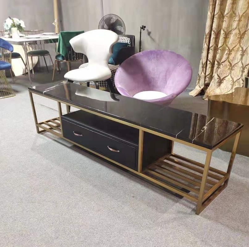 Long banc de l'or TV de support de cadre supérieur de marbre de luxe d'acier inoxydable
