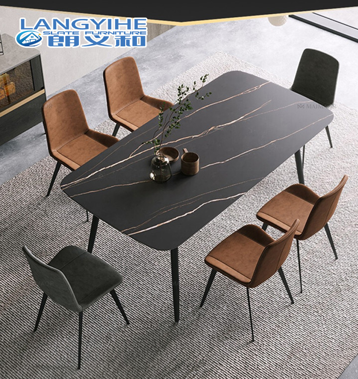 Cadre rectangulaire en métal de petite table de salle à manger de marbre nordique de ménage