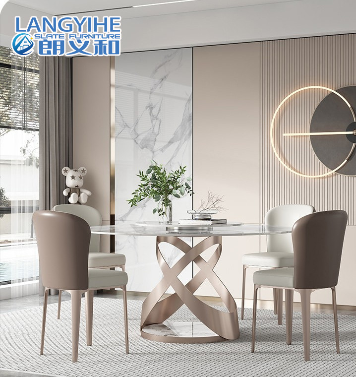 Table de salle à manger ronde de marbre de plaque tournante pour le luxe 4 léger