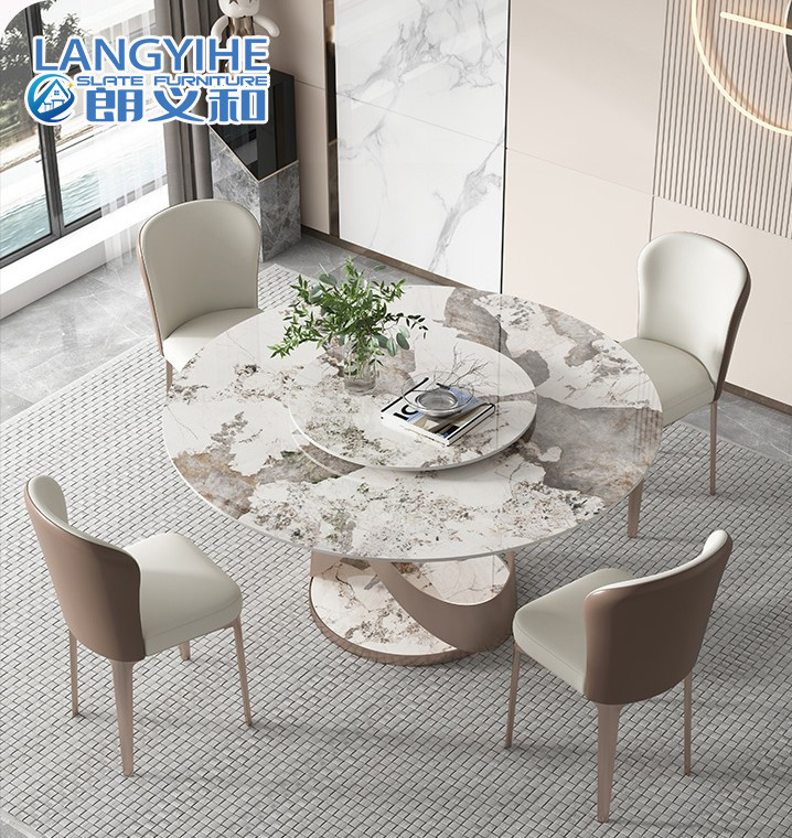 Table de salle à manger ronde de marbre de plaque tournante pour le luxe 4 léger