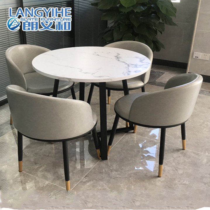 Table de salle à manger de luxe légère de marbre de cercle de dalle de roche extensible