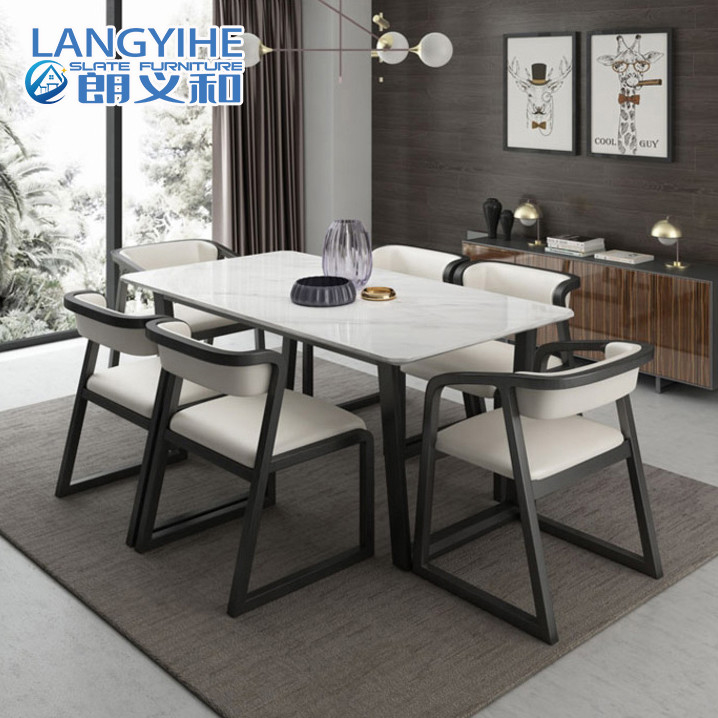 Table de salle à manger en bois solide de marbre et minimaliste moderne nordique de chaise