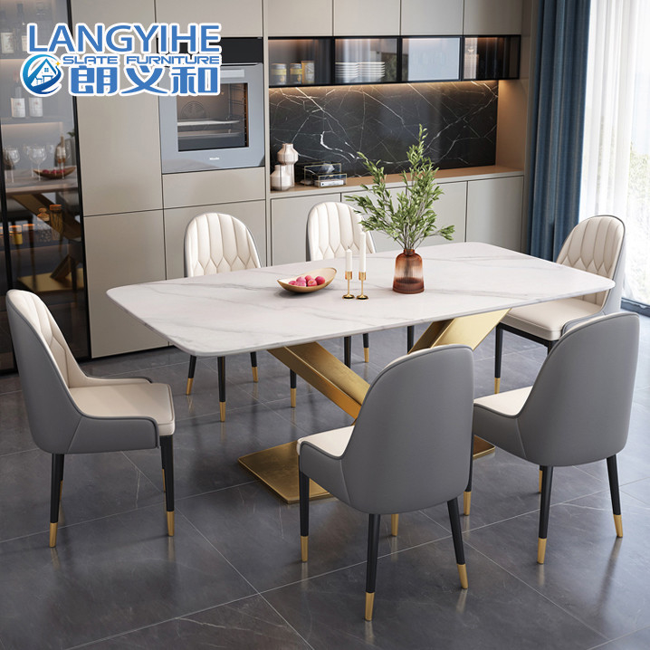 Table de salle à manger rectangulaire d'ardoise de rock moderne avec quatre ou six chaises