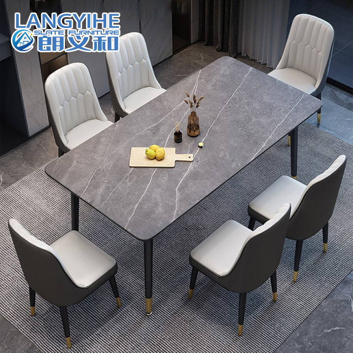 Ménage de finition de roche de panneau de marbre rectangulaire de luxe léger de table de salle à manger